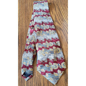 Bill Blass Silk Red and Silver Striped Abstract Pattern Neck Tie
